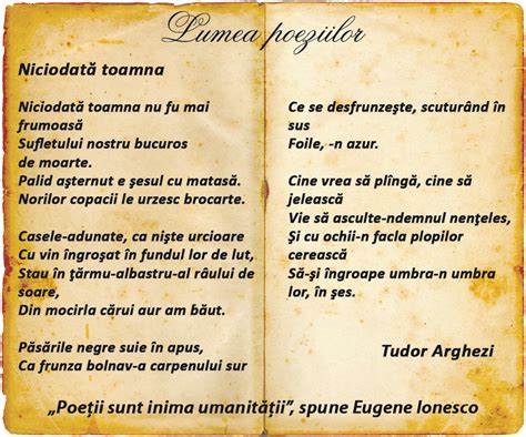 niciodată toamna nu fu mai frumoasă de tudor arghezi|Tudor Arghezi .